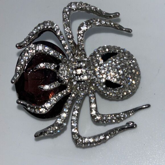 Vtg OPC CN rhinestone 3D spider/black widow/tarantula pin brooch HUGE! - Picture 3 of 9